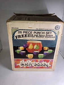Vintage Slick And Sassy Jeanette Glass Punch Bowl Set Colorful 10 Qt Bowl 12 Cup - Picture 1 of 19