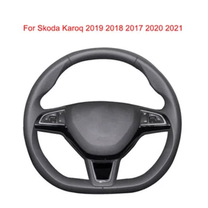 Soft Durable Black Leather Car Steering Wheel Cover Wrap For Skoda Karoq 2017-21 - Picture 1 of 8