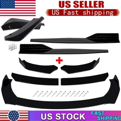 8 peças kit corpo spoiler dianteiro preto brilhante saia lateral lábio traseiro universal - Imagem 1 de 4