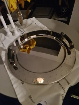 Alessi Tablett Graves MG09 rund 48cm, polierter Edelstahl mit schwarzen Griffen - Bild 1 von 4