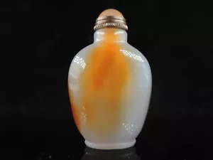 Chinesischer Naturachat handgeschnitzter Achat Schnupftabakflasche E - Bild 1 von 9
