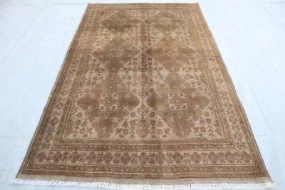 Alfombra antigua de la década de 1980 4'2x6'5 ft alfombra de terracota afgana - alfombra gris descolorida de lana suave 4x7 Foto 1 de 4