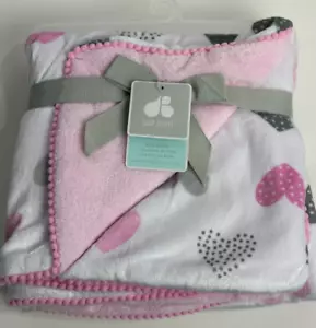 Rarität Neu mit Etikett Just Born rosa grau weiß Herzen Velours Sherpa Plüsch Baby Mädchen Decke - Bild 1 von 4