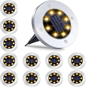 SolarX Pack of 12 Garden Lights Solar Powered, IP65 Waterproof Disk Lights, L... - Picture 1 of 13