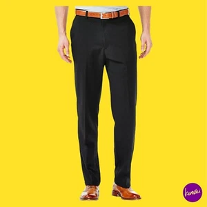 HAGGAR Men's Cool 18 Hidden Comfort Waist Plain Front Pant, Black, 36W x 31L - Picture 1 of 8