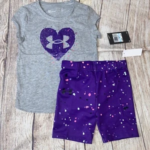 Under Armour 4 5 6 6x Gray Purple Splatter Athletic Outfit Set NEW - Picture 1 of 1