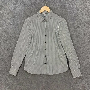 H&M Womens Top Size 6 Black White Striped Long Sleeve Collared Button Up 32334 - Picture 1 of 12