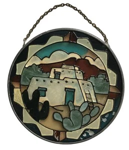 Stained Glass Suncatcher Round Pueblo Southwest 4.5" D - Picture 1 of 7