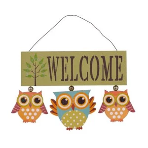 Owl Welcome Sign for Front Door Hanging Decor Wooden Home Wall Decor 6.8x8.8" - Picture 1 of 4