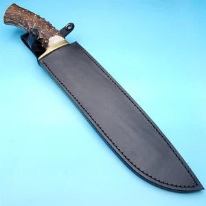 Fixed Blade Knife Sheath Black Leather Bowie Belt Pouch 15.5" x 10.75" Quality - Picture 1 of 17