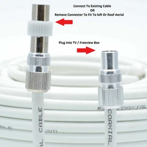 TV Ariel Lead video lead TV Lead, Aerial Coax Cable RF lead RG6 7mm White 40m - Picture 1 of 10