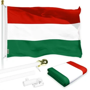 G128 Kombipackung: 6 Fuß Fahnenmast weiß & Ungarn Flagge 3 x 5 Fuß gedruckt 150D Poly - Bild 1 von 9