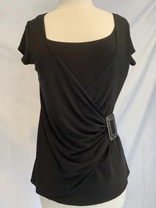 Jason Maxwell Faux Wrap Black Stretchy Top Gunmetal Silver Buckle New Size S/M - Picture 1 of 12
