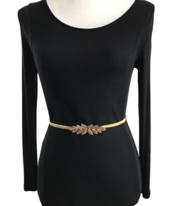 Women's Belt One Size Gold Coil Stretch Metal Retro Leaf Buckle Dress - Picture 1 of 9