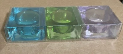 Pier 1 Heavy Square Glass Tealight Holders Blue Green Purple - Image 1 of 4
