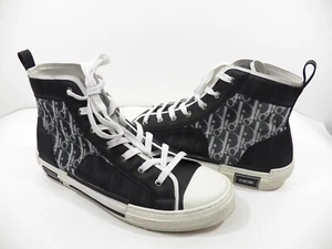 DIOR MENS 14 47 B23 HIGH TOP SNEAKER SHOES BLACK WHITE CANVAS OBLIQUE ITALY MADE - Picture 1 of 17