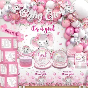 254pcs Baby Shower Girl Party Decorations, Elephant Baby Shower Decorations - Picture 1 of 7