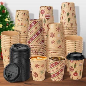Juego de 100 tazas de papel desechables de Navidad con tapas 12 oz, a granel Navidad cacao caliente cu... - Imagen 1 de 8