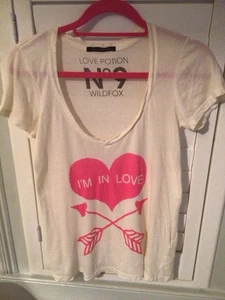 Wildfox XS IM IN LOVE Tshirt Cream And Pink Hardly worn - Picture 1 of 8
