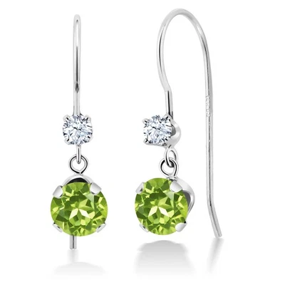 14K White Gold Peridot and Zirconia French Wire Dangle Hook Earrings For Women - Image 1 of 2