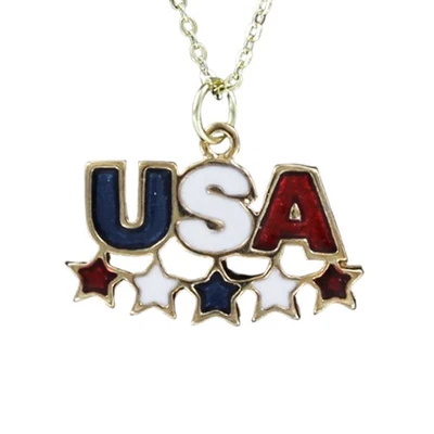 Collar USA STAR - Chapado en Oro Esmalte Peltre Rojo Blanco Azul Esmalte Patriótico Foto 1 de 4