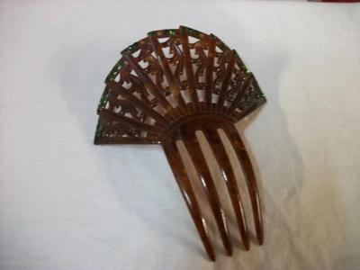 Pente de cabelo grande vintage com strass verde 5,5" - Imagem 1 de 4