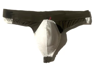 New WANG JIANG Men Grey & Wht Mesh Thong String Brief Swimsuit sz XL Underwear - Picture 1 of 9