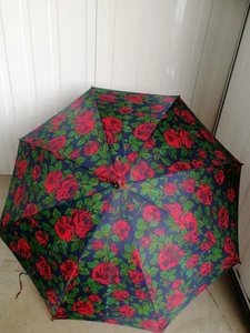 Vintage Boots Red Rose Umbrella Good Condition wooden handle - Picture 1 of 10