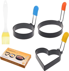 1X 4" round Burger Mold Ring, 2X 3" Nonstick Egg Rings, Set of 3. Stainless Stee - Picture 1 of 12