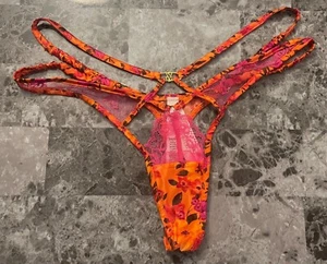 VICTORIA'S SECRET ORANGE SMOOTH PINK FLORAL LACE STRAPPY THONG PANTIES *RUN BIG* - Picture 1 of 10