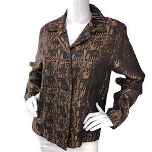Chicos Design Womens Size 0 US 4 Button Up Top Collared Elephant Print Brown - Picture 1 of 14