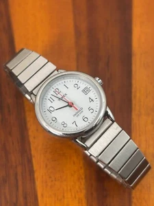 Timex Indiglo Women's Watch Silver Tone Stretch Band Date 25mm - New Battery - Picture 1 of 5