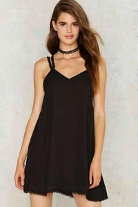 Nasty Gal Very J Women's Black Chiffon Strappy Boundaries  Mini Dress Size M  - Picture 1 of 10