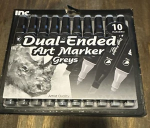 INC Quality Dual-Ended Art Marker Set Greys, Set of 10 NEW Free Shipping - Picture 1 of 3