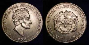 COLOMBIA 1959 50 Centavos Ch AU - Picture 1 of 1
