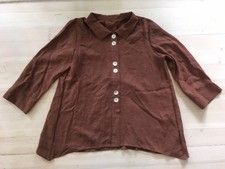 Fridaze sz Small Linen Redefined Brown Lagenlook Button Up Blouse Women's Top