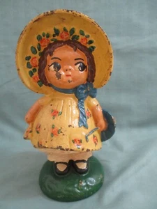 Vintage cast iron 8" bank girl bonnet and umbrella - Picture 1 of 5