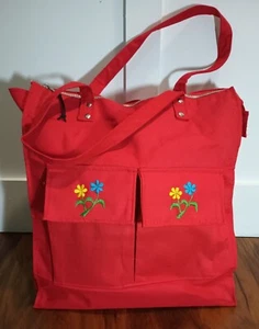 Borsa vintage Mon Sac rossa con fiori ricamati nucleo cottage/nucleo nonna - Foto 1 di 19