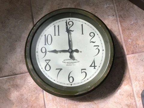 Vintage International Time Recording Co Industrial Metal WALL CLOCK Endicott NY Cover