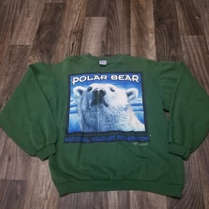 Vintage Eisbär Pullover Herren Large grün Grafik Pulli Wildlife Federation - Bild 1 von 12