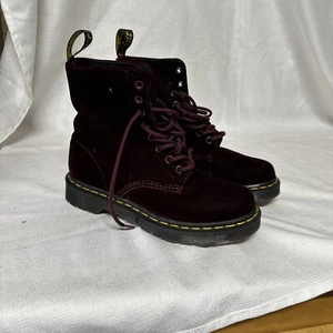 Dark Cherry Red Velvet Doc Dr Martens AirWair US Size 5 Combat Lace-Up Boots - Picture 1 of 7