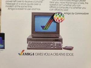 Anuncio impreso vintage 1985 computadora personal Amiga de Commodore Soapbox Derby gráfico - Imagen 1 de 3