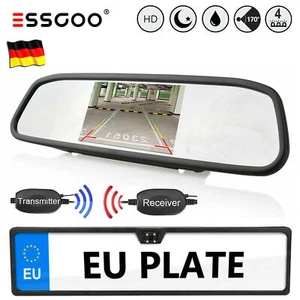 ESSGOO 4,3'' LCD Rückspiegel Monitor Mit Rückfahrkamera Nummernschild Nachtsicht - Bild 1 von 12