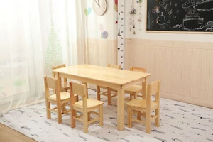 120x60cm Wooden Timber Solid Kids Table 6 Wooden Chairs Set Study Desk Pinewood - Picture 1 of 7