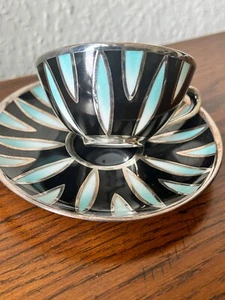ART DECO Hutschenreuther FAVORIT Moccagedeck Silver overlay-sw/türkis - Bild 1 von 5
