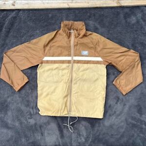 Vintage New Balance Windbreaker Jacket Mens Medium Tan Borw Gray Packable Hood