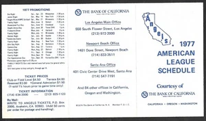 1977 ANGELS Bank of California stagione regolare programma tascabile come nuovo - Foto 1 di 1