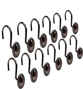 Oval Oil Rubbed Brushed  Bronze Shower Curtain Hooks ~ New ~ 12 Shower Rings - Picture 1 of 6