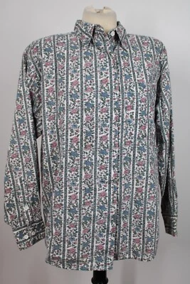 Camisa Top De Colección Krazy Kat M De Gran Tamaño Floral Rayas Botones Delanteros Foto 1 de 4