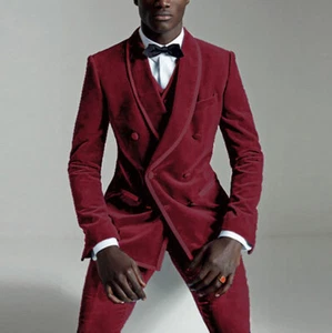 2 Piece Men Velvet Suits Dinner Jacket Formal Pants Shawl Collar Coat Wedding  - Picture 1 of 19